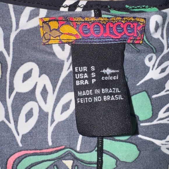 Colcci Brazil Twist Front Mini Dress Small Black Floral Stretch Bodycon - Picture 3 of 6